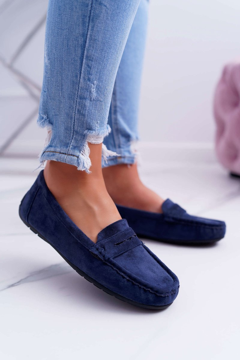 Women's Suede Moccasins Navy Blue Merlonte Cheap and fashionable shoes at Butosklep.pl