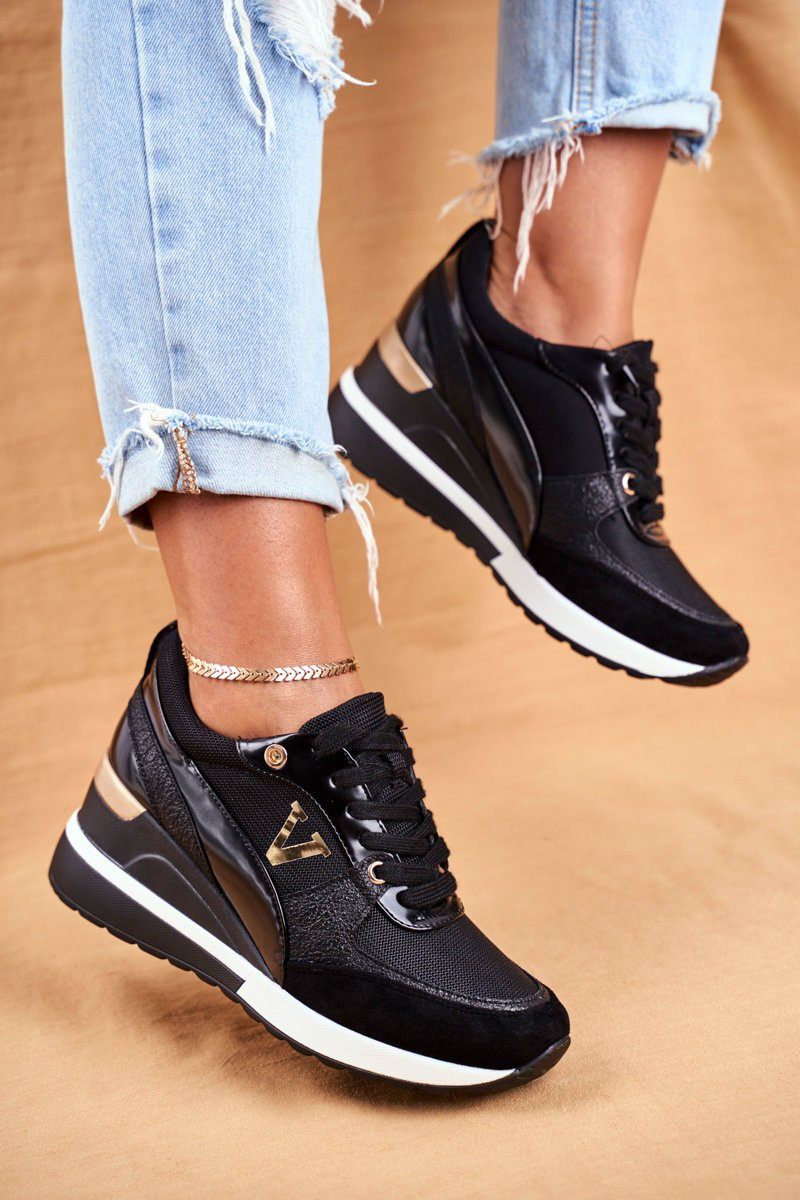 Women's Wedge Sneakers Black Isla Cheap and fashionable shoes at Butosklep.pl