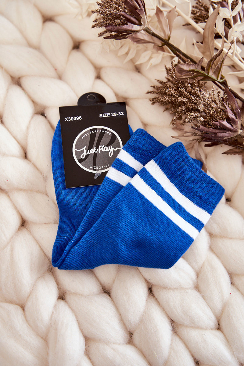Youth Cotton Sports Socks With Stripes Blue Cheap and fashionable