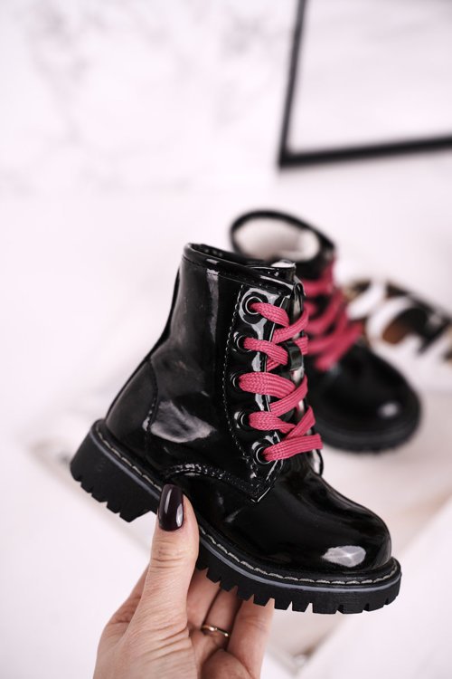 Children's Boots Insulated With Fur Shiny Black Pinkie
