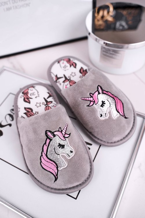 Children's Home Slippers Grey Unicorn