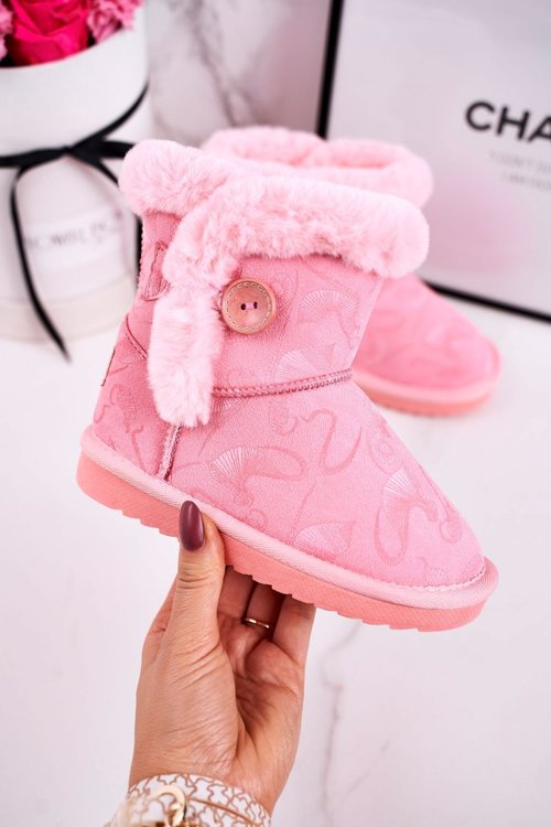Children's Snow Boots With Fur And Button Pink Kawai
