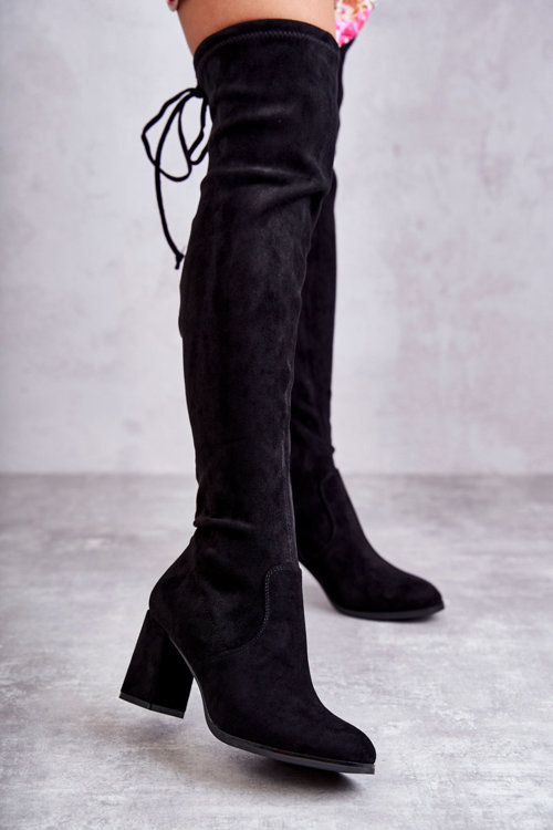 Classic Suede Thigh High Boots Black Clarissa 