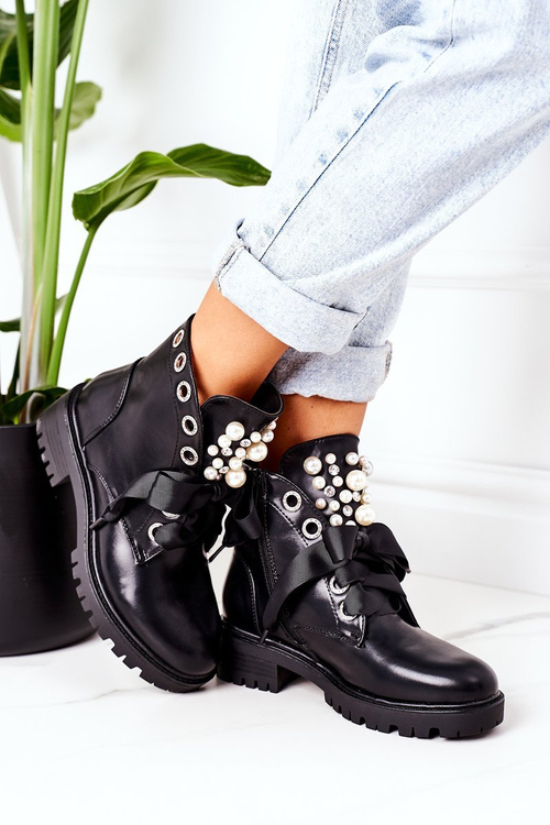 Insulated Boots With Pearls Black Perla Cheap and fashionable shoes