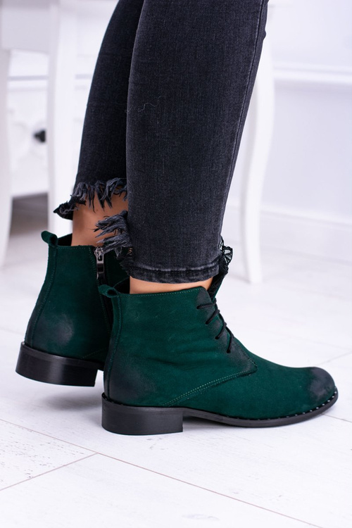 Leather Green Women's Ankle Boots With A Lace Millano Cheap and