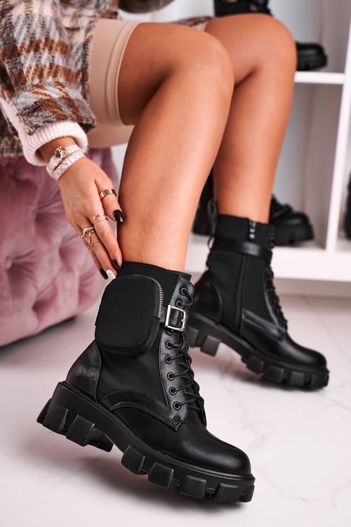 Platform Boots With A Purse Black Army