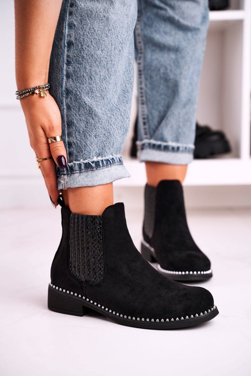 Women's Chelsea Boots With Studs Suede Black  Meagan