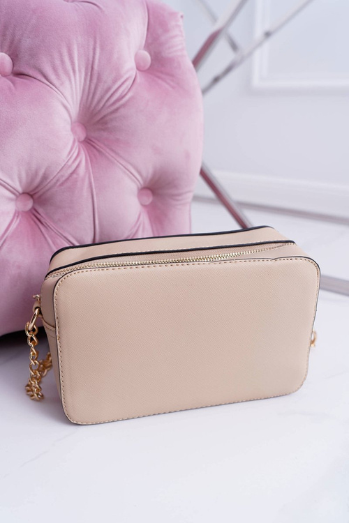 beige shoulder bag with gold chain