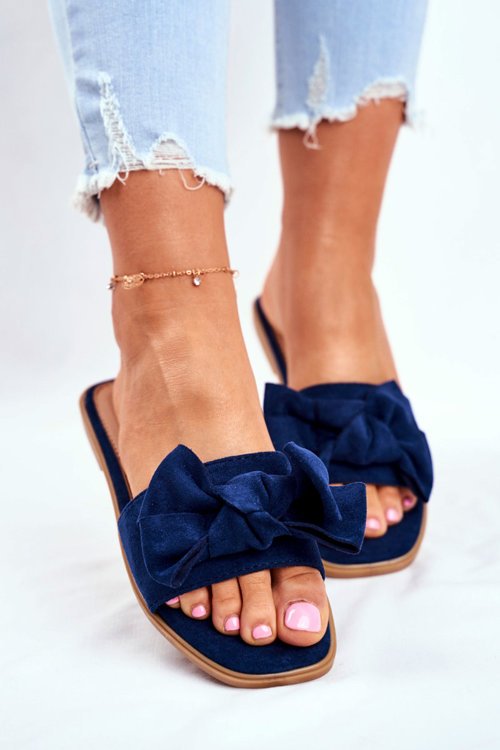 Women's Slides With Bow Navy Blue Malaysia | Cheap and fashionable ...