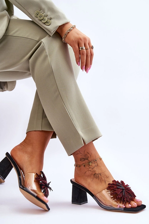 Modne Transparentne Klapki Na Obcasie S.Barski KV-AP658-1 Czarne