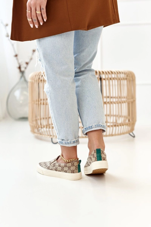 Damskie Logowane Tenisówki Slip-On Khaki Challenge