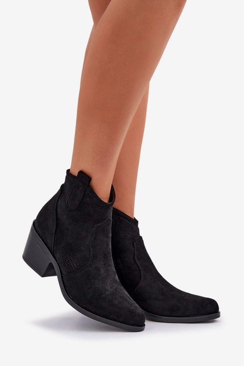 Botki Kowbojki Na Zamek Eko Zamszowe Ażurowe S.Barski HY51-061 Czarne