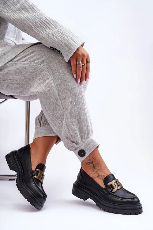 Mokasyny Damskie Na Platformie Z Ozdobą Czarne Ameg