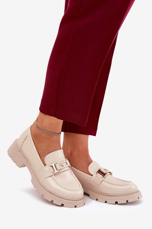 Mokasyny Damskie Z Eko Skóry Beżowe Lomnela