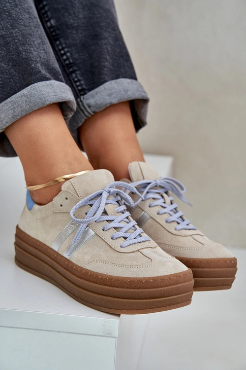 Zazoo N1068S4 Damskie Zamszowe Sneakersy Na Platformie Beżowe