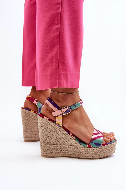 Wzorzyste Sandały Na Koturnie Z Plecionki Multikolor Anihazra