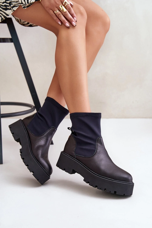 Zazoo 2947 Wsuwane Botki Damskie Ze Skóry Naturalnej Czarne