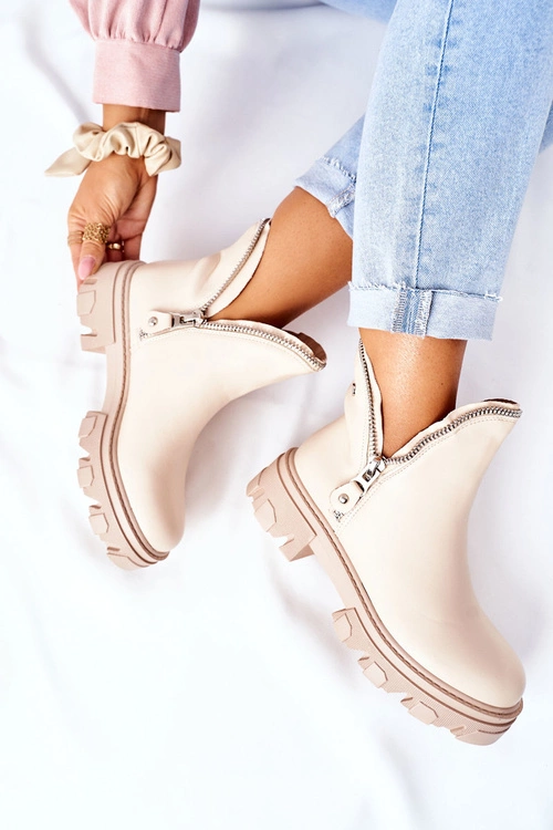 Damskie Botki Z Wycięciami Beżowe Rhythm