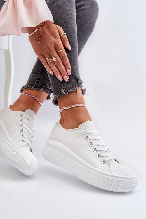 Trampki Damskie Na Masywnej Platformie Białe Amyete