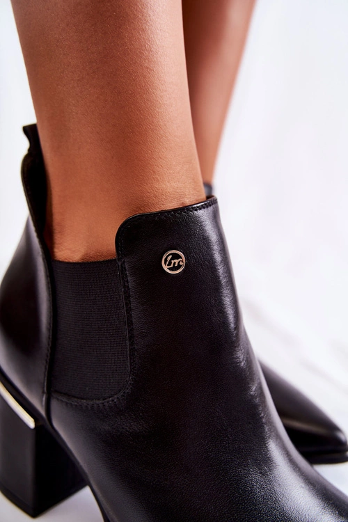 Skórzane Botki Na Obcasie Laura Messi 2506 Czarne