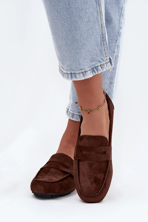 Loafersy Mokasyny Damskie Płaskie Ciemnobrązowe Roseline