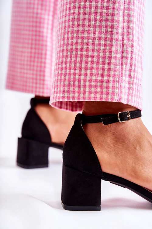 Damskie Zamszowe Sandały Na Obcasie Czarne Tellis