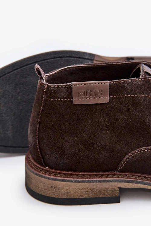 Zamszowe Botki Męskie Sznurowane Big Star OO174145 Ciemnobrązowe