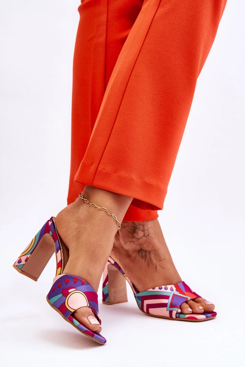 Damskie Klapki We Wzory Na Obcasie Fioletowe Adelise