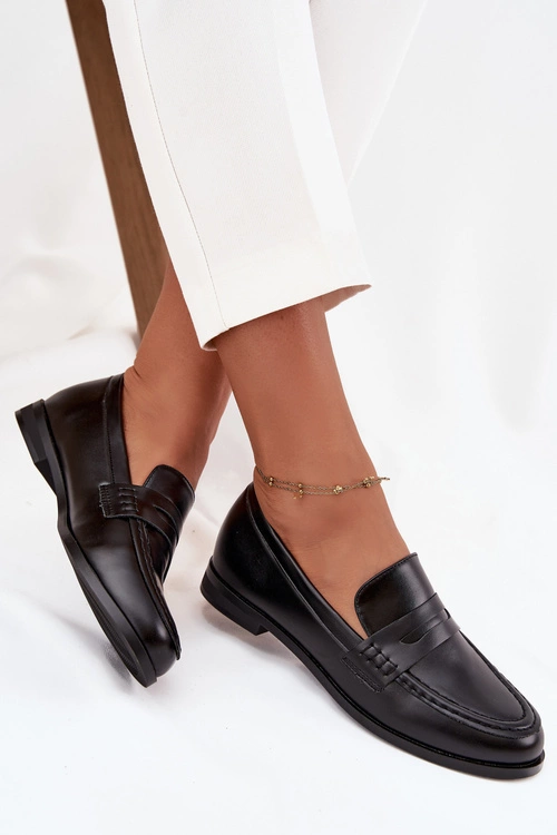 Mokasyny Loafersy Damskie Z Eko Skóry Czarne Bessina