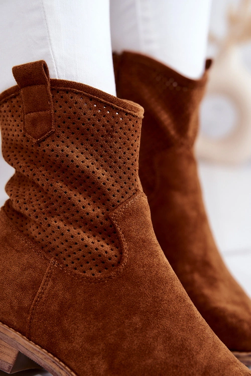 Zamszowe Damskie Ażurowe Botki Camel Lemar