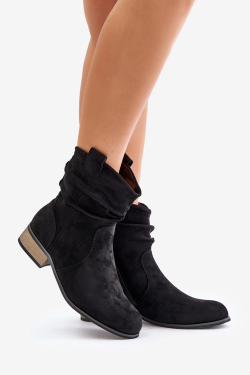 Ocieplane Botki Z Marszczeniem Na Niskim Obcasie Czarne Elletinnia