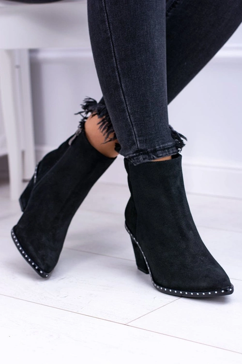 Botki Damskie Skórzane W Szpic Z Suwakiem Czarne Sonoma