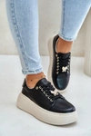 Skórzane Sneakersy Damskie Na Platformie Z Przypinką Vinceza 89101 Czarne