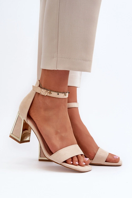 Sandały Zamszowe Na Słupku Beżowe Pholia