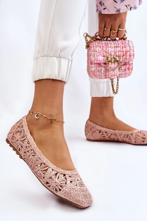Ażurowe Modne Baleriny Różowe Thiago