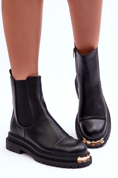 Damskie Skórzane Botki Sztyblety Czarne Nialee