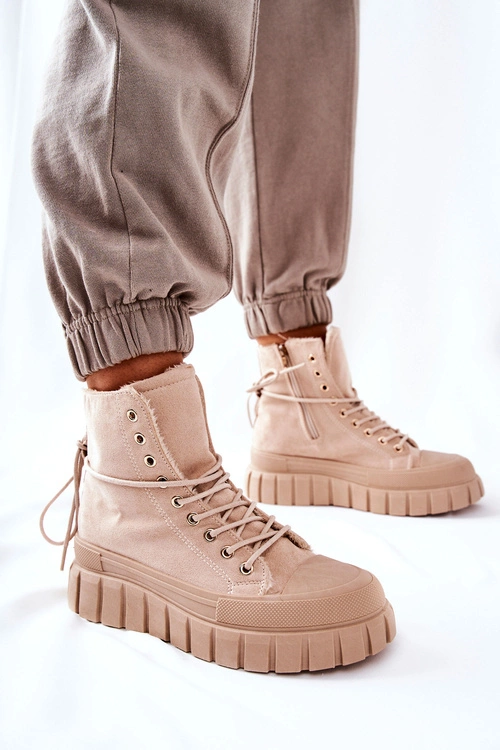 Ocieplane Trampki Na Platformie Beżowe Marlow