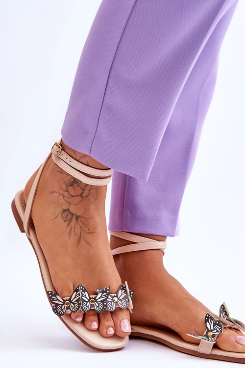 Damskie Sandały Z Ozdobnymi Motylami Beżowe Jeane