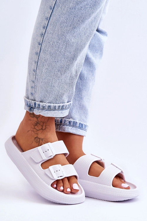 Damskie Piankowe Klapki Z Paskami Białe Sharmen