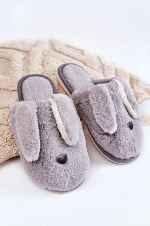 Damskie Wsuwane Futrzane Papcie Szare Remmi