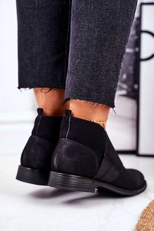 Botki Damskie Ciepłe Sztyblety Płaski Obcas Czarne Sirro