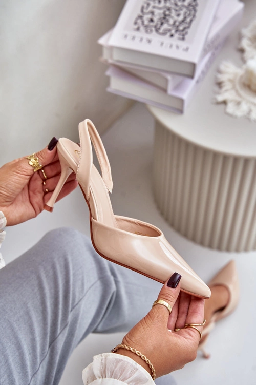 Lakierowane Szpilki Z Odkrytą Piętą Beżowe Emmizola