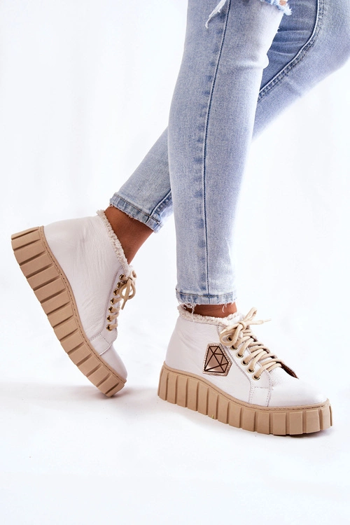 Skórzane Buty Sportowe Wiązane Białe Lewski Shoes 3252/N