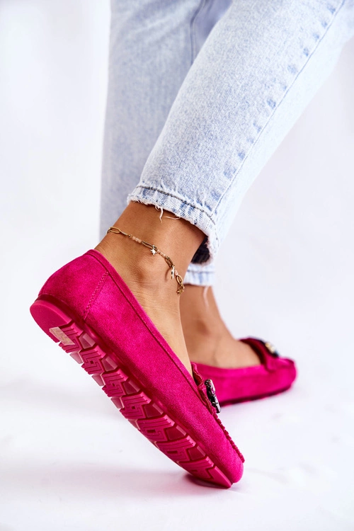 Damskie Zamszowe Mokasyny Z Ozdobami Fuksja Janetta