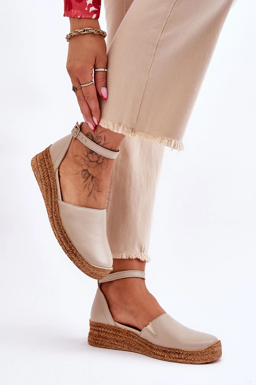 Damskie Skórzane Espadryle Sandały Beżowe Lemar Moise