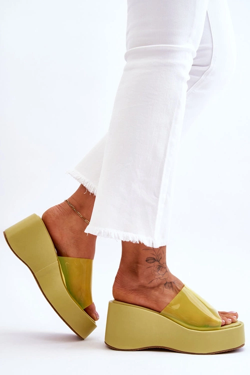 Damskie Transparentne Klapki Na Koturnie Jasnozielone Eliane