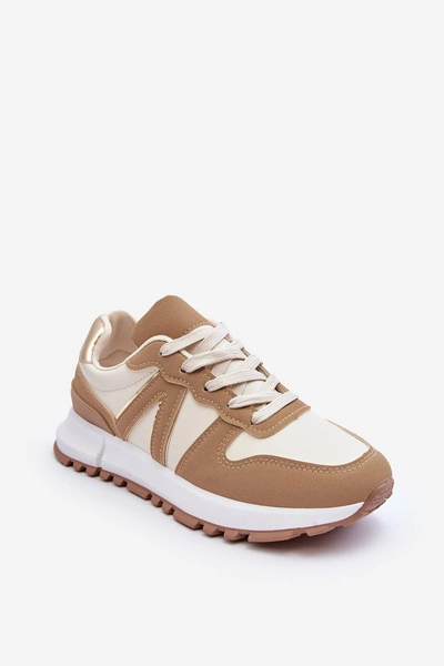 Skórzane Damskie Buty Sportowe Brązowo-Beżowe Kabama