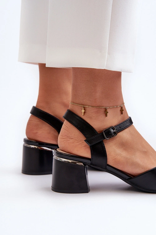 Sandały Damskie Na Niskim Obcasie Eko Skórzane Sergio Leone SK876 Czarne