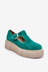 Zazoo 20102 Modne Zamszowe Półbuty Na Masywnej Platformie Zielone