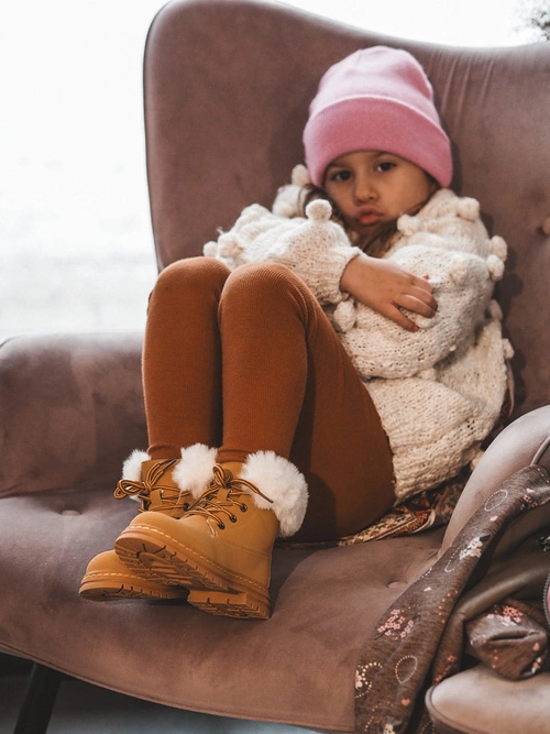 Dziecięce Trapery Botki Na Suwak z Futerkiem Camel Gerande